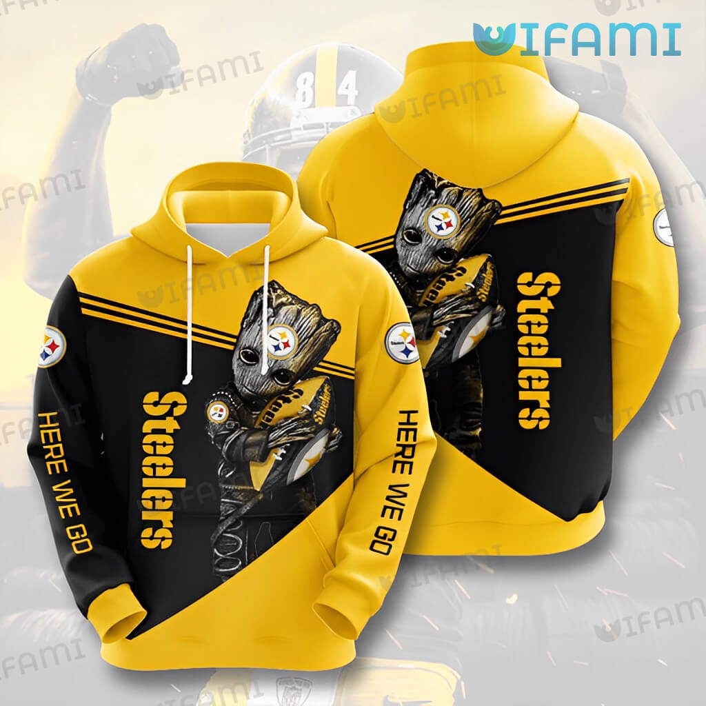 Groot Hug Football Here We Go - Steelers 3D All Over Print Hoodie