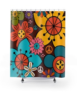 Groovy 1970s Shower Curtain with Mushroom Psychedelic Design Home Decor