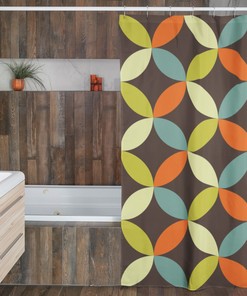 Groovy 60's 70's Geometric Hippie Shower Curtain, Retro Bathroom Accessory with Flower Designs