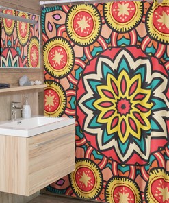 Groovy 60's 70's Hippie Mandala Shower Curtain, Retro Bathroom Accessory with Unique Bath Design