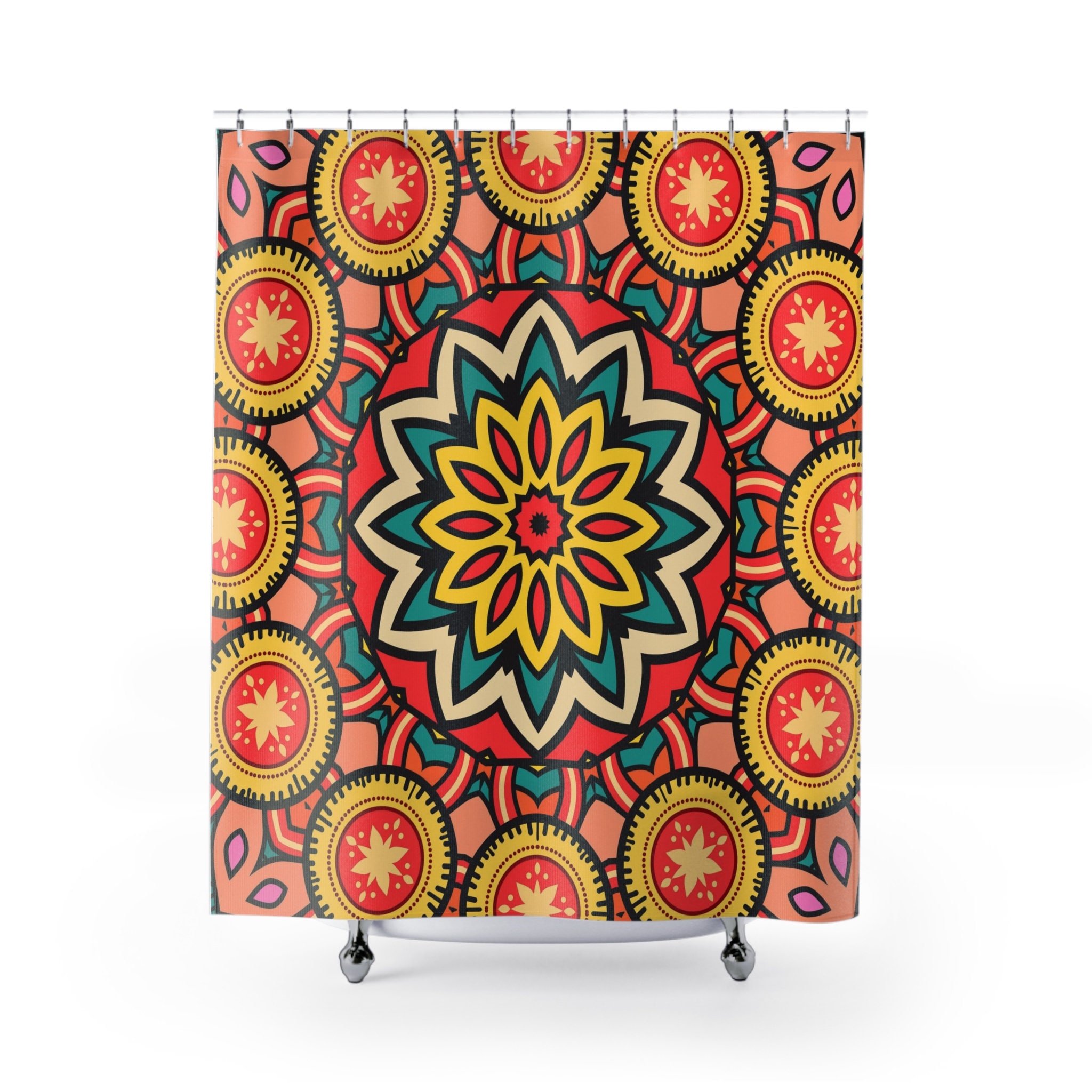 Groovy 60's 70's Hippie Mandala Shower Curtain, Retro Bathroom Accessory with Unique Bath Design - Image 2
