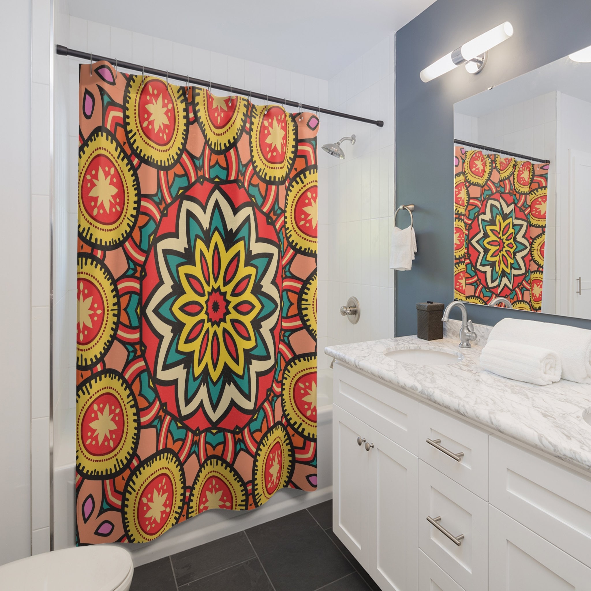 Groovy 60's 70's Hippie Mandala Shower Curtain, Retro Bathroom Accessory with Unique Bath Design - Image 3