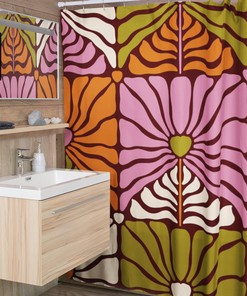 Groovy 60's 70's Retro Shower Curtain, Hippie Bathroom Accessory with Flowery Designs