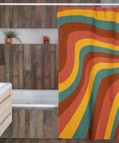 Groovy 60's 70's Retro Shower Curtain, Hippie Bathroom Accessory with Vibrant Colors and Designs