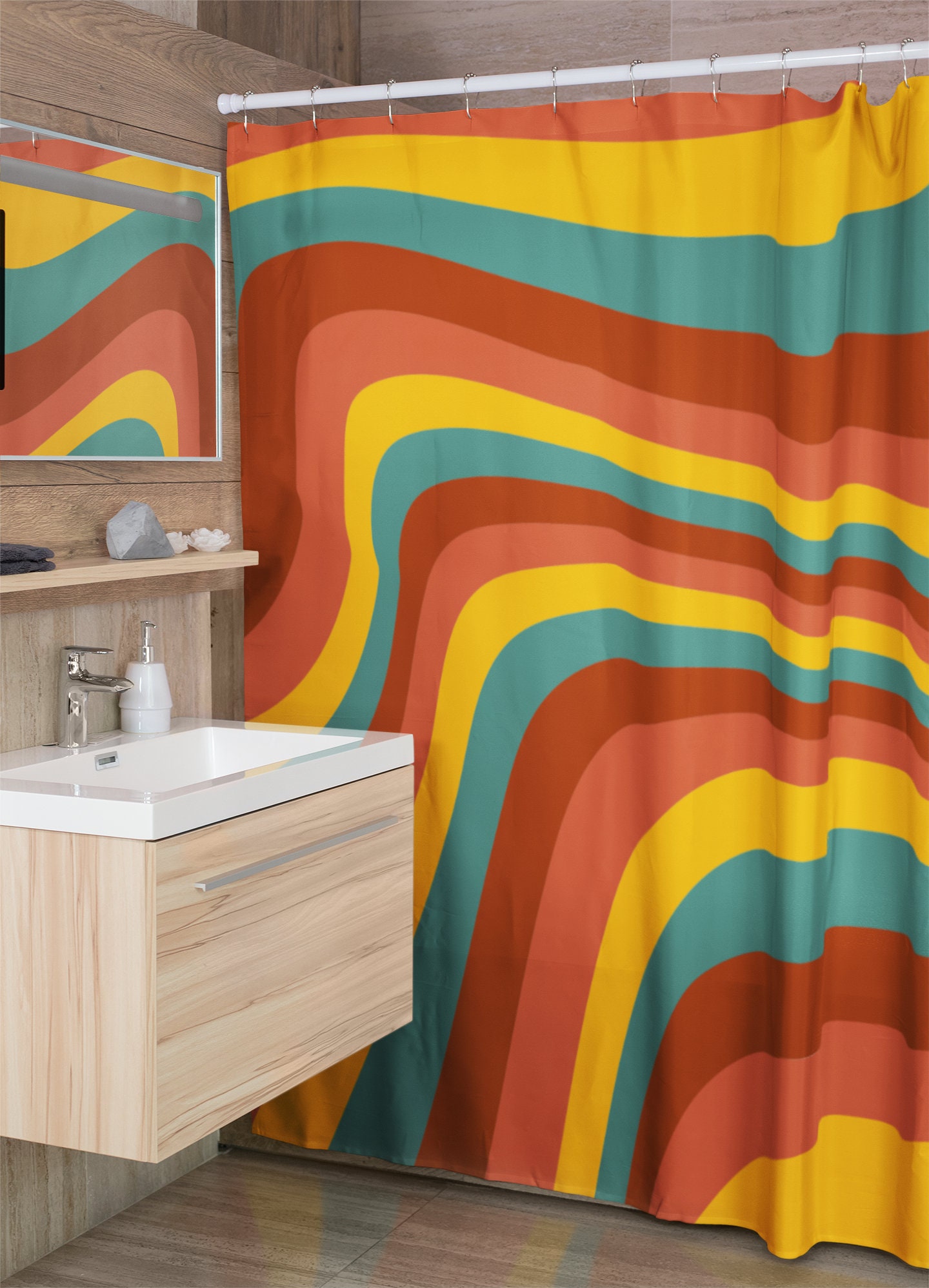 Groovy 60's 70's Retro Shower Curtain, Hippie Bathroom Accessory with Vibrant Colors and Designs - Image 2