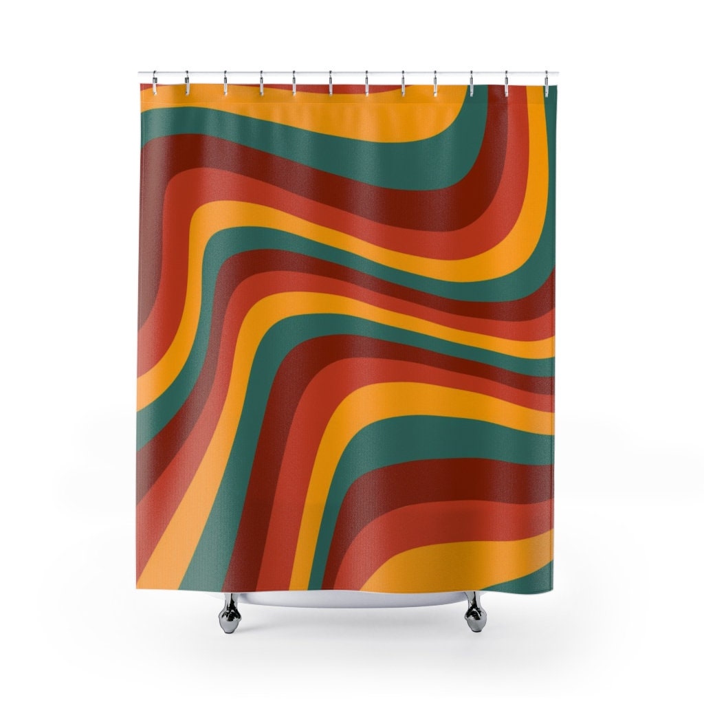 Groovy 60's 70's Retro Shower Curtain, Hippie Bathroom Accessory with Vibrant Colors and Designs - Image 3