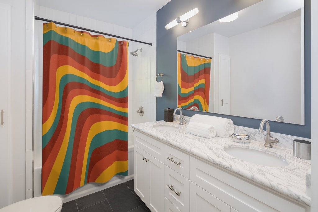 Groovy 60's 70's Retro Shower Curtain, Hippie Bathroom Accessory with Vibrant Colors and Designs - Image 4