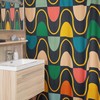 Groovy 60's 70's Retro Shower Curtain with Geometric Hippie Designs for Retro Bathrooms