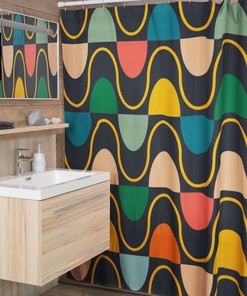 Groovy 60's 70's Retro Shower Curtain with Geometric Hippie Designs for Retro Bathrooms