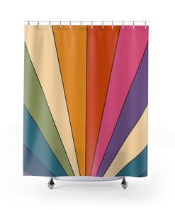 Groovy 60's 70's Retro Sunburst Shower Curtain, Hippie Bathroom Accessory with Vibrant Colors