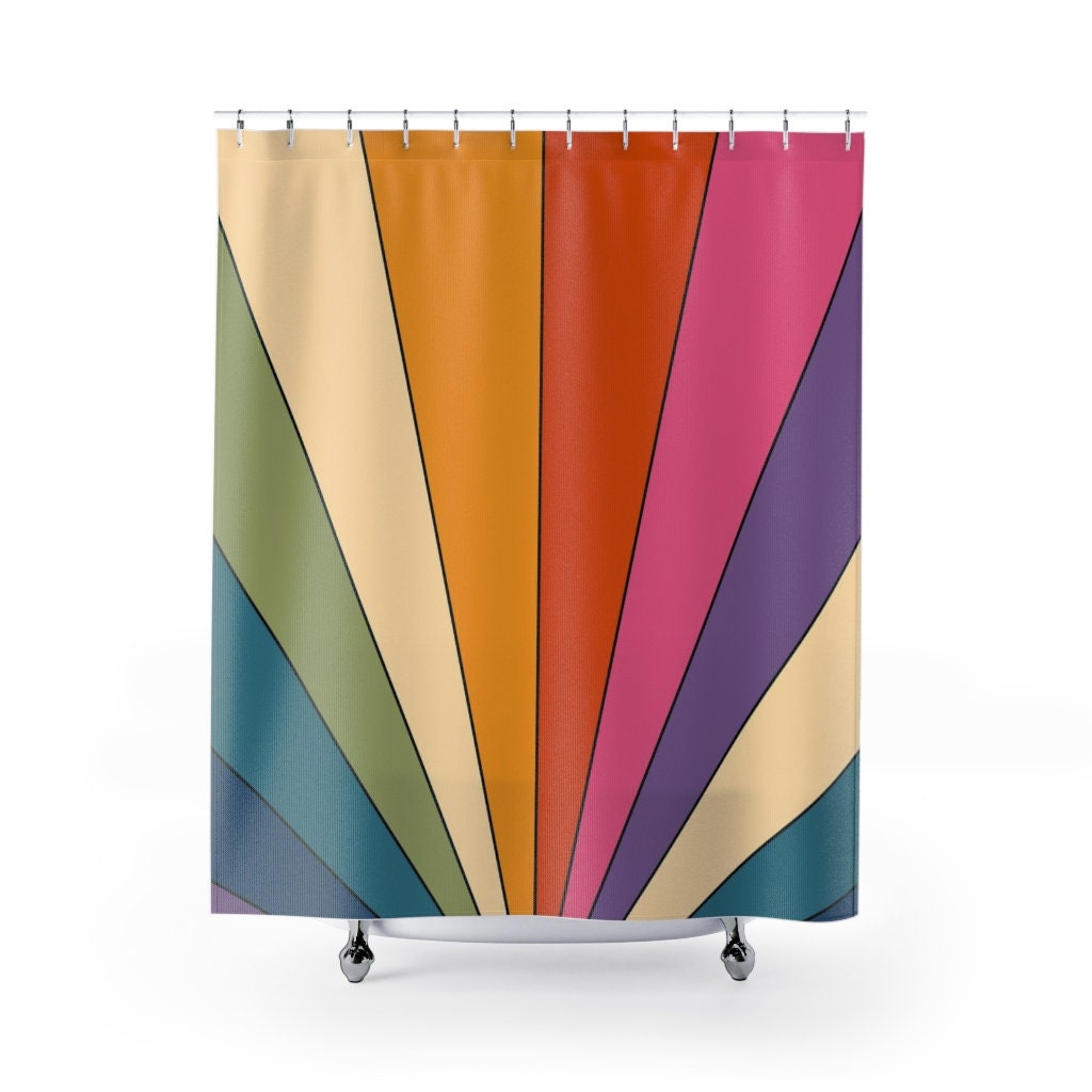 Groovy 60's 70's Retro Sunburst Shower Curtain, Hippie Bathroom Accessory with Vibrant Colors