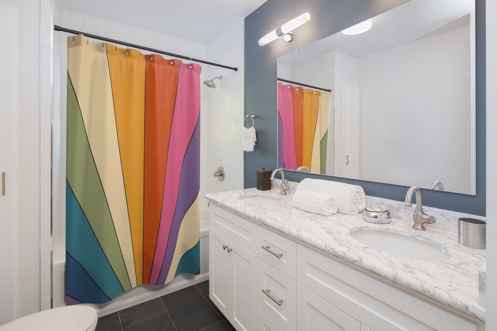 Groovy 60's 70's Retro Sunburst Shower Curtain, Hippie Bathroom Accessory with Vibrant Colors - Image 3