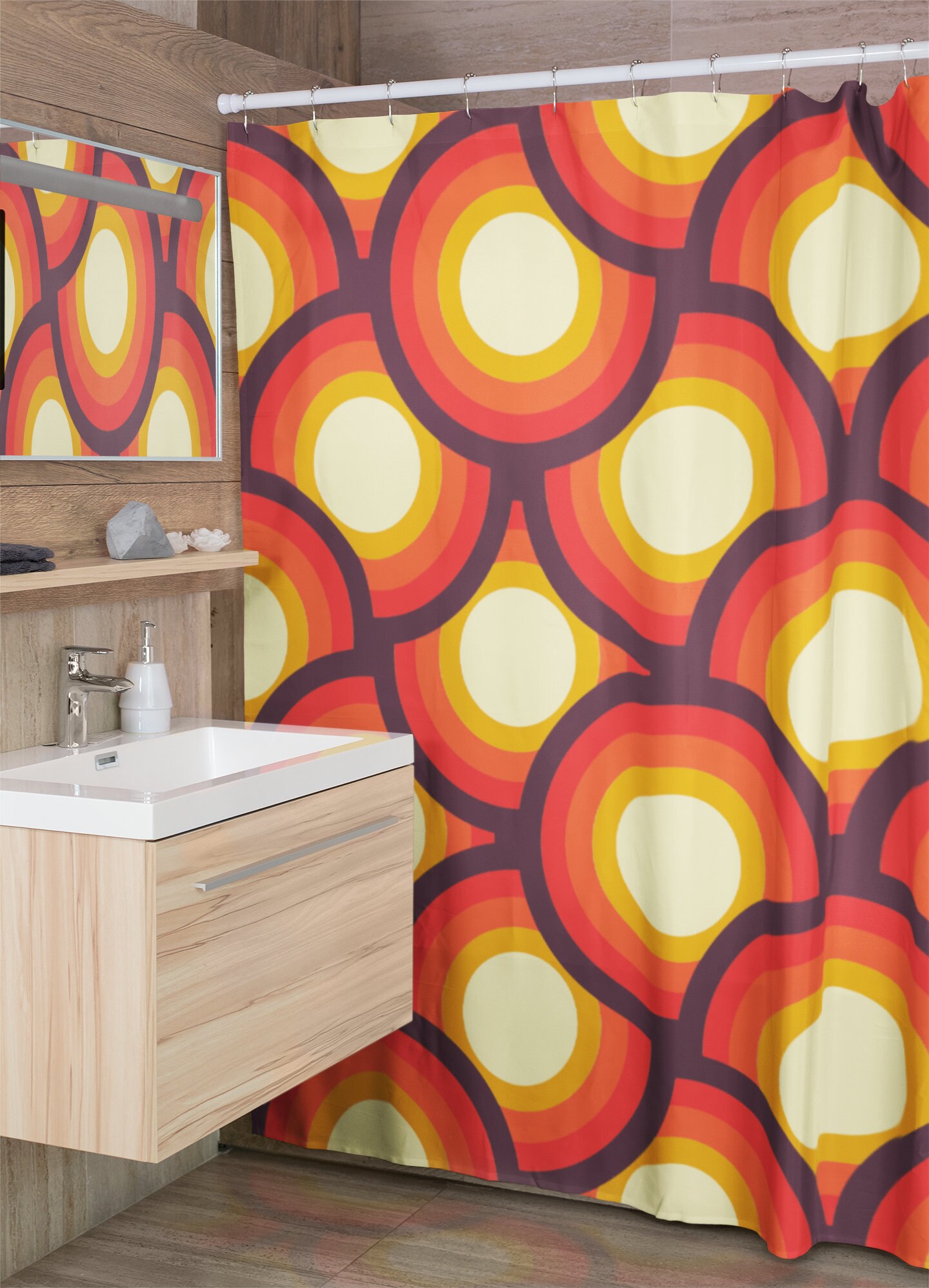 Groovy 60's 70's Shower Curtain, Hippie Tub Curtain, Retro Bathroom Decor - Image 3