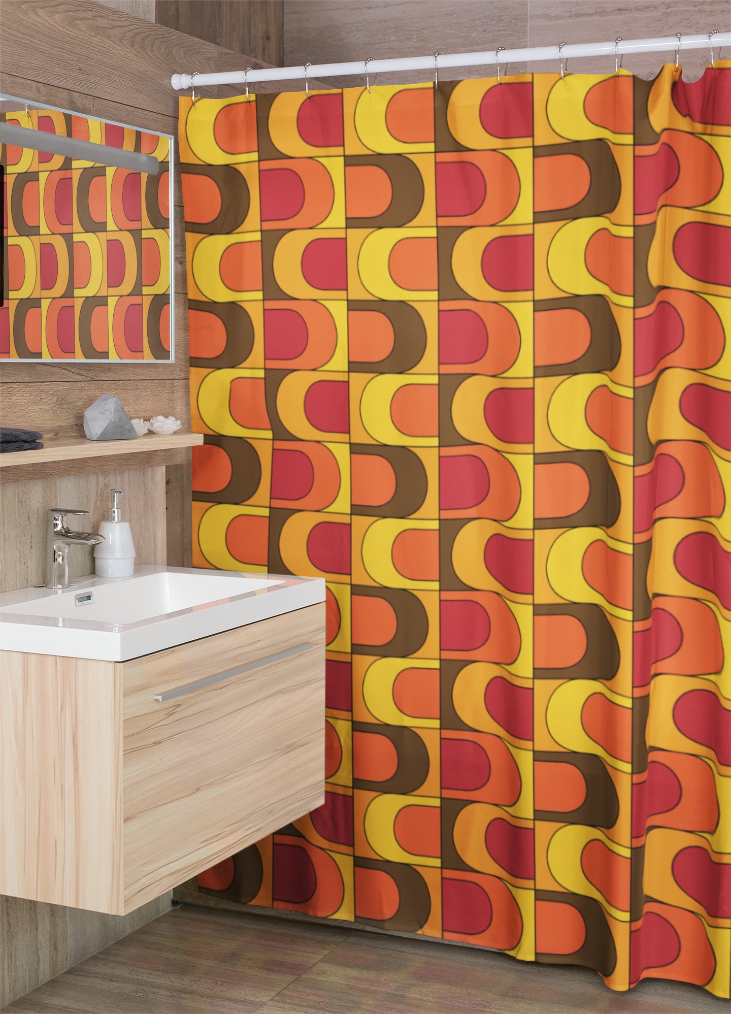 Groovy 60's 70's Shower Curtain, Retro Bathroom Accessory, Hippie Inspired Bathroom Decor