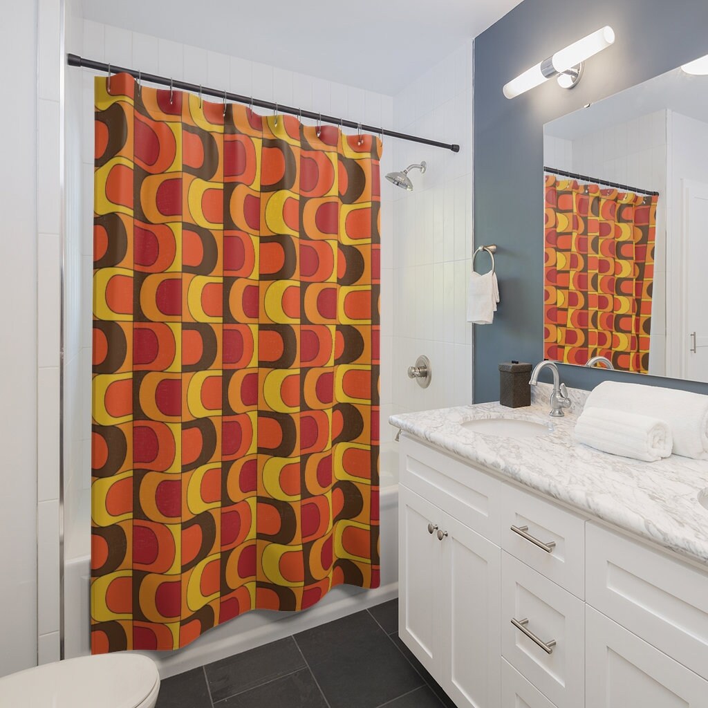 Groovy 60's 70's Shower Curtain, Retro Bathroom Accessory, Hippie Inspired Bathroom Decor - Image 3
