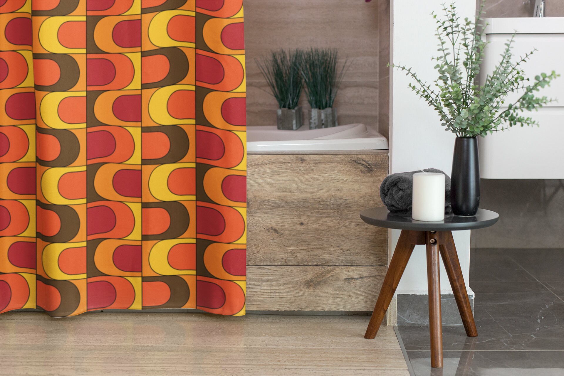 Groovy 60's 70's Shower Curtain, Retro Bathroom Accessory, Hippie Inspired Bathroom Decor - Image 4