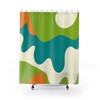 Groovy 70's Retro Shower Curtain with Swirl Pattern in Shades of Green, Teal Blue, and Orange