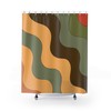 Groovy Abstract Brown, Green, and Orange Retro Shower Curtain with 70's Funky Chic MCM Mid Century Bath Decor