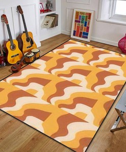 Groovy Design Geometric Area Rug Personalized Home Decor in Living Room Kids Bedroom Nursery with 70s Retro Area Rug