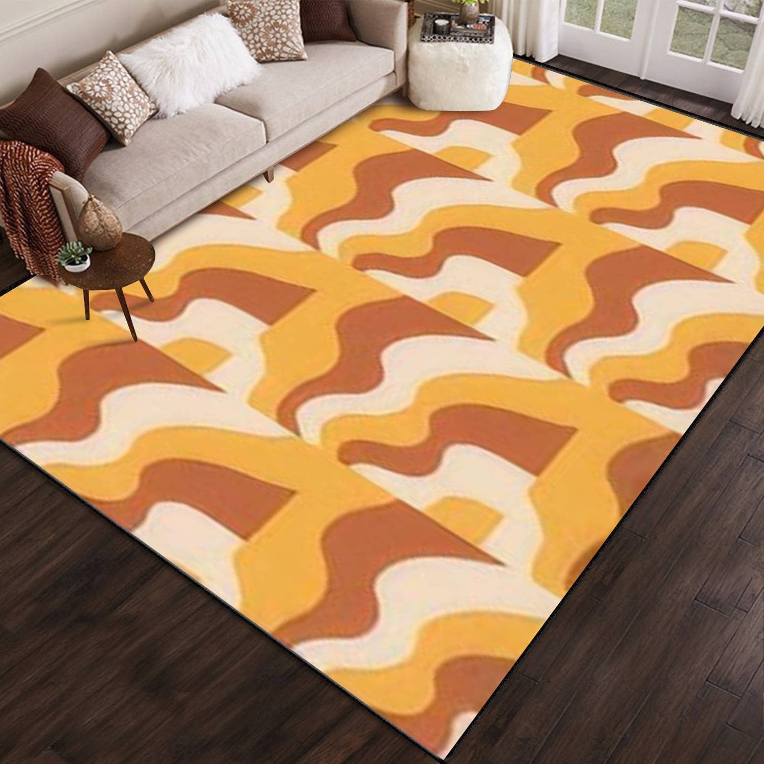 Groovy Design Geometric Area Rug Personalized Home Decor in Living Room Kids Bedroom Nursery with 70s Retro Area Rug - Image 2
