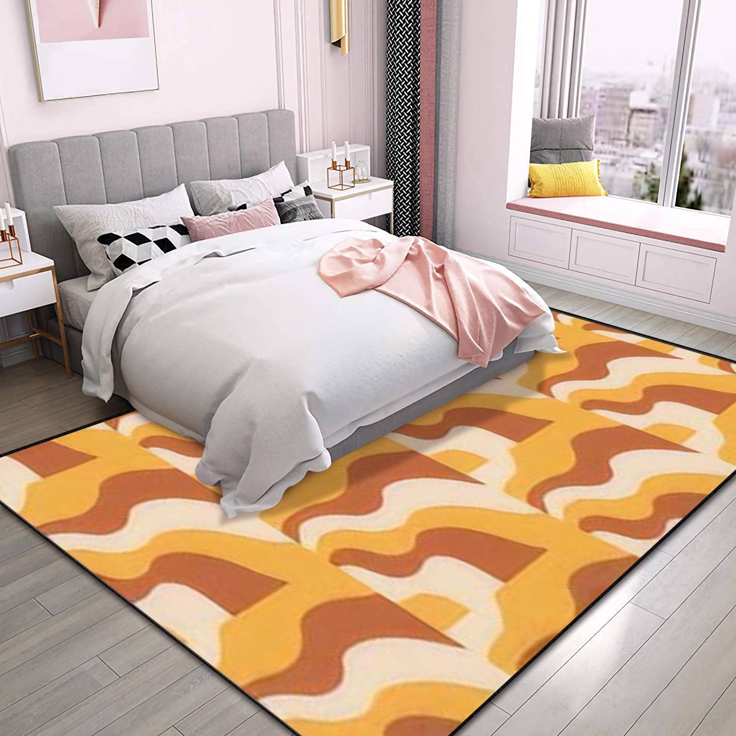 Groovy Design Geometric Area Rug Personalized Home Decor in Living Room Kids Bedroom Nursery with 70s Retro Area Rug - Image 3