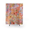 Groovy Floral Pink, Blue, and Yellow Retro Mid Mod Shower Curtain for a Nostalgic Bathroom