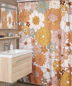 Groovy Hippie Flower Shower Curtain, Retro Bathroom Accessory, Vintage Tub Curtain
