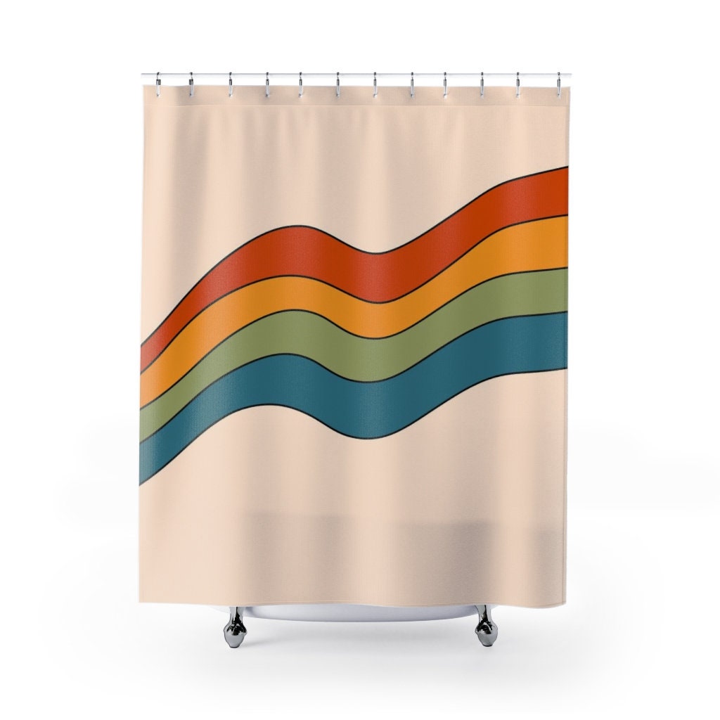 Groovy Hippie Shower Curtain, Retro Flowers Tub Curtain, Vintage Bathroom Accessory - Image 3