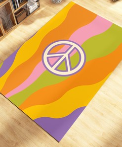 Groovy Hippie Wavy Rug - 70s Retro Trippy Hippie Decor, Preppy Room Decor with Non-Slip Bathroom Rugs Washable
