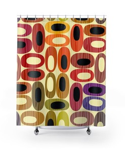 Groovy Mod Colorful Abstract Ovals Shower Curtain - Mid Century Modern Design in Durable Polyester for Bathroom Decor
