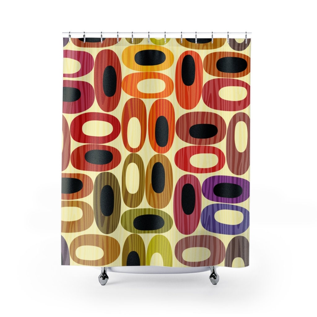 Groovy Mod Colorful Abstract Ovals Shower Curtain - Mid Century Modern Design in Durable Polyester for Bathroom Decor
