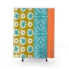 Groovy Mod Daisy Green and Orange Retro 70's Shower Curtain in Blue 50's Breeze Block Style