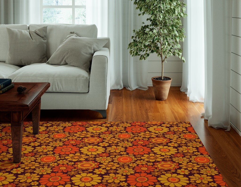 Groovy Personalized Retro Bedroom Rug with 70s Style Non-Slip Floor Mat for Living Room or Kids Room