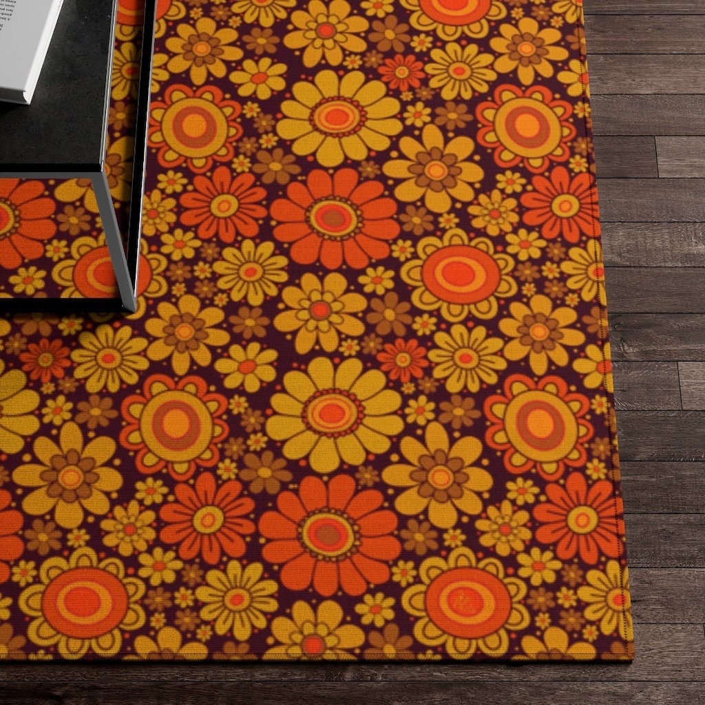 Groovy Personalized Retro Bedroom Rug with 70s Style Non-Slip Floor Mat for Living Room or Kids Room - Image 2