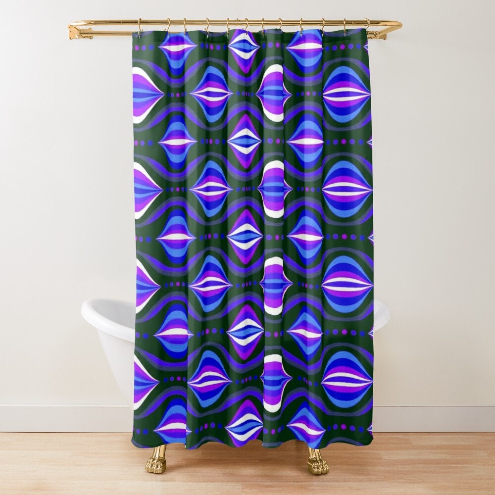 Groovy Purple Shapes Shower Curtain: Retro and Eco-Friendly - Image 2