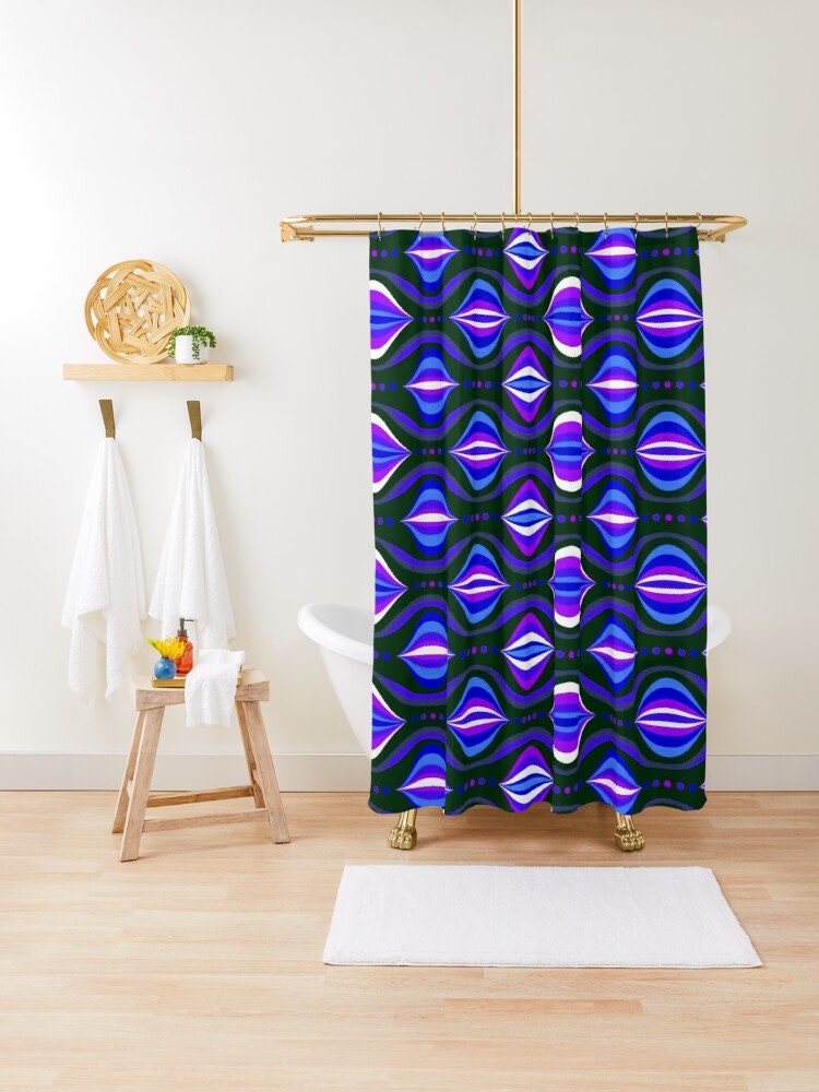 Groovy Purple Shapes Shower Curtain: Retro and Eco-Friendly - Image 4