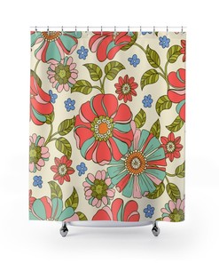 Groovy Retro 70s Aesthetic Shower Curtain - Hippie Bathroom Curtain