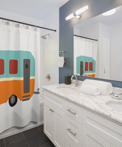 Groovy Retro Camper Shower Curtain, Colorful Bathroom Decor