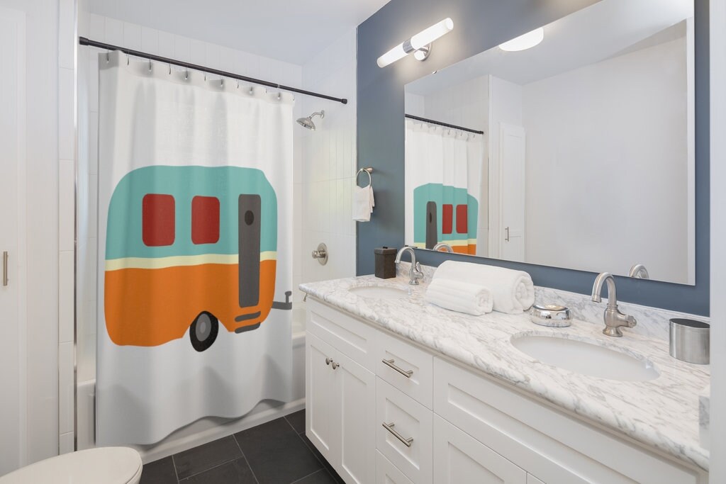 Groovy Retro Camper Shower Curtain, Colorful Bathroom Decor