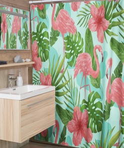 Groovy Retro Flamingo Shower Curtain, Tropical Bathroom Decor