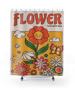 Groovy Retro Flowers Shower Curtain, 60's 70's Hippie Bathroom Decor