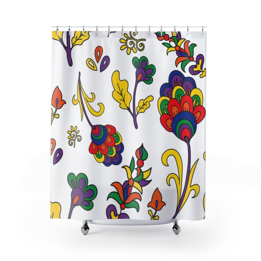 Groovy Retro Flowers Shower Curtain, Boho 70's Bathroom Decor - Image 2