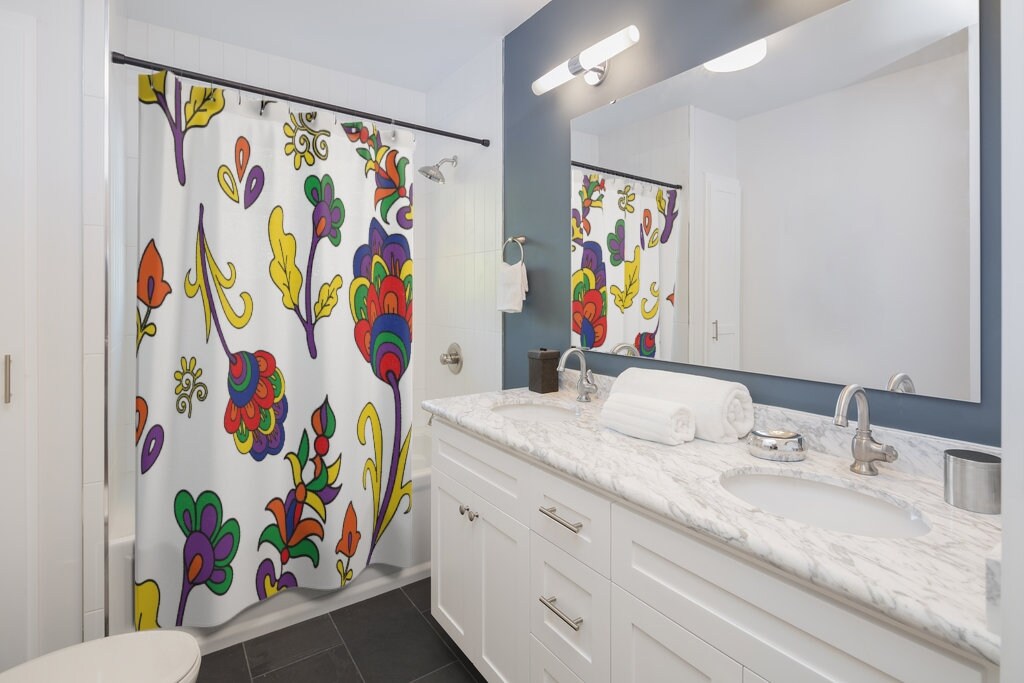 Groovy Retro Flowers Shower Curtain, Boho 70's Bathroom Decor - Image 3