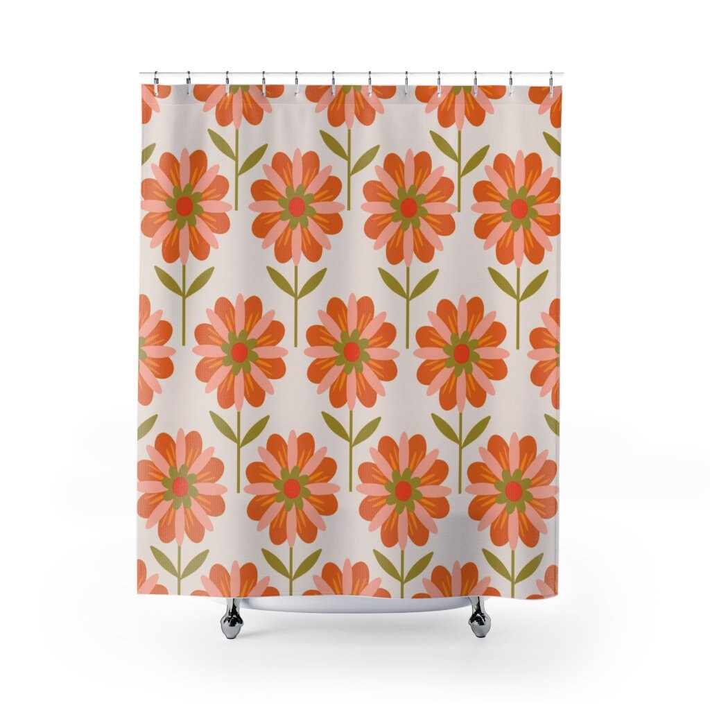 Groovy Retro Flowers Shower Curtain, Hippie Bathroom Decor - Image 2