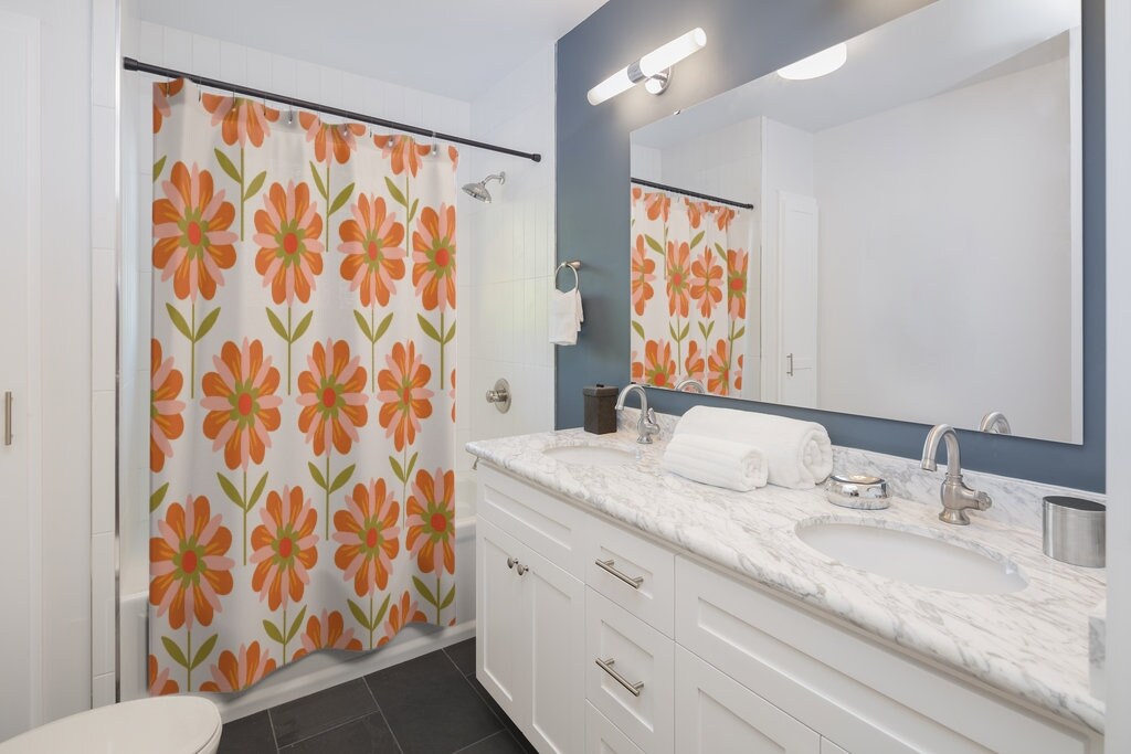 Groovy Retro Flowers Shower Curtain, Hippie Bathroom Decor - Image 3