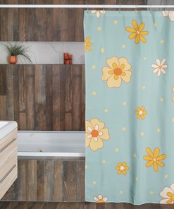 Groovy Retro Flowers Shower Curtain, Vintage 70's Bathroom Decor