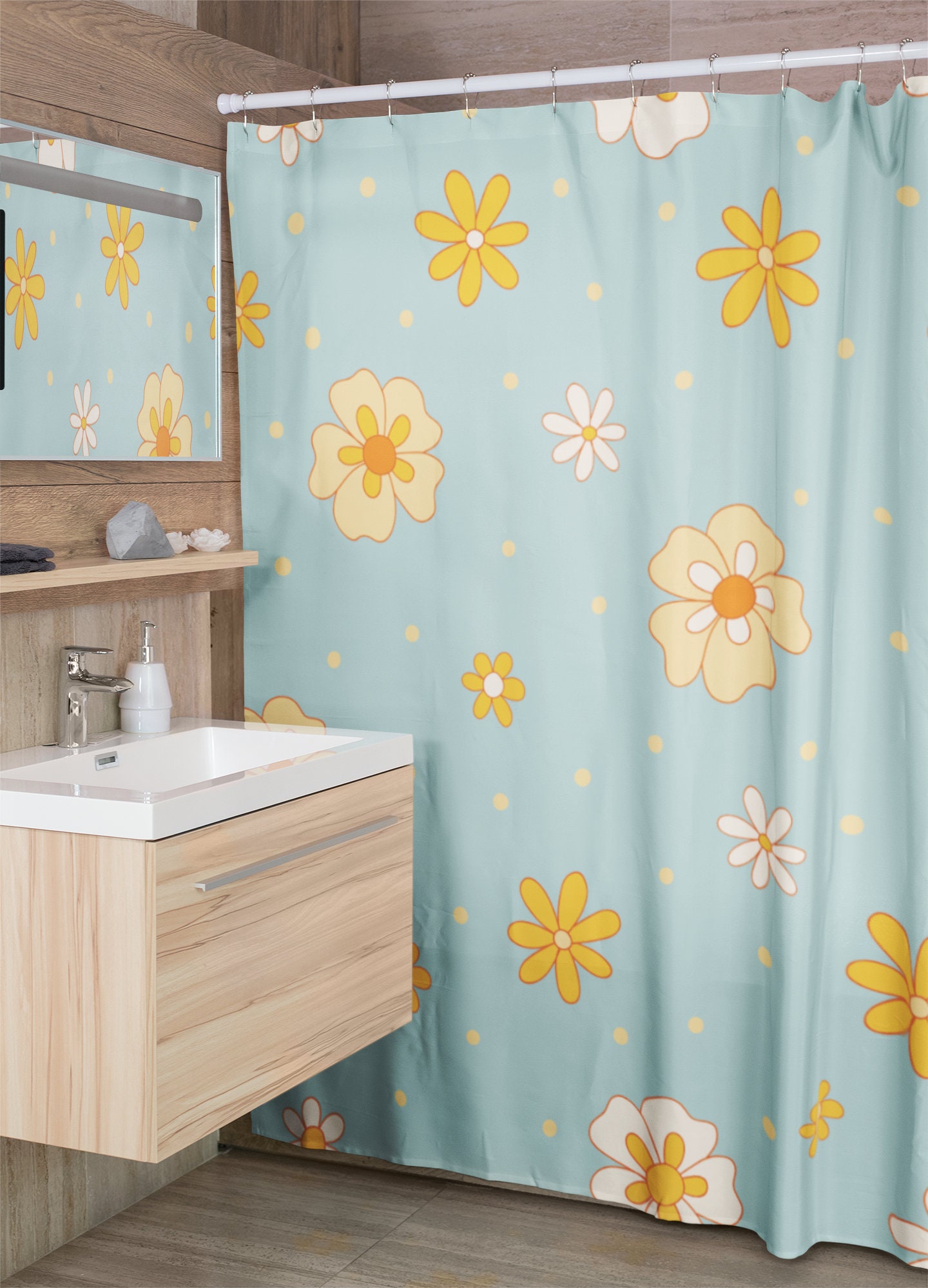 Groovy Retro Flowers Shower Curtain, Vintage 70's Bathroom Decor - Image 2