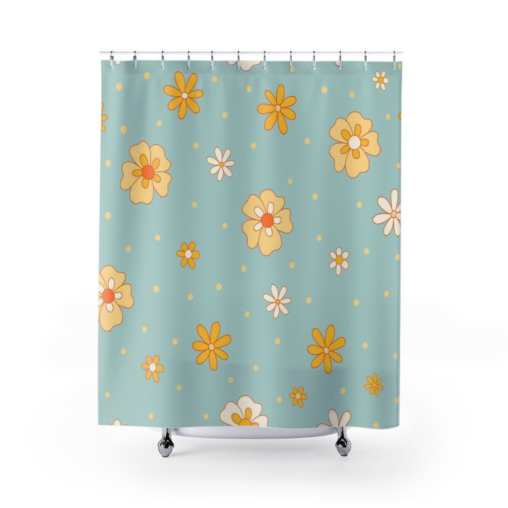 Groovy Retro Flowers Shower Curtain, Vintage 70's Bathroom Decor - Image 3