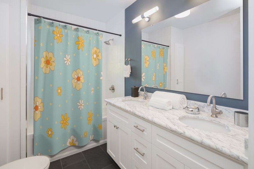 Groovy Retro Flowers Shower Curtain, Vintage 70's Bathroom Decor - Image 4