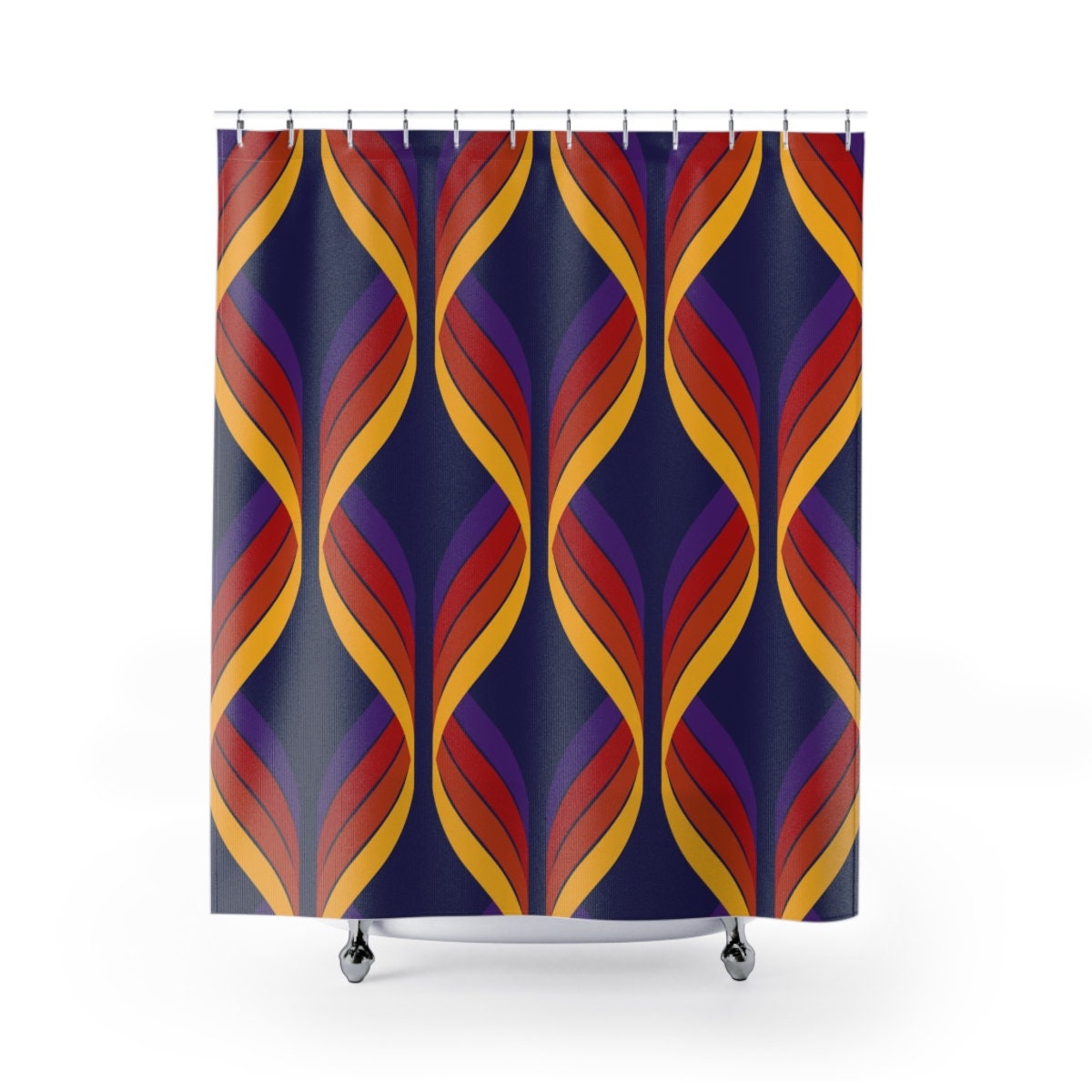 Groovy Retro Geometric Shower Curtain, 60's 70's Hippie Bathroom Decor - Image 2